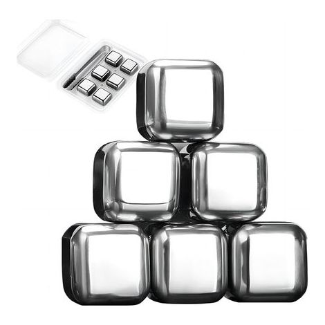 Set di 8 cubetti di ghiaccio riutilizzabili in acciaio inox per whisky e liquori, che raffreddano rapidamente e preservano gli aromi senza diluirli. (1/5)