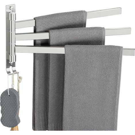 1 Porte-Serviettes Mural, 3 Barres Rotatives 180°, Acier Inoxydable Brossé, Pour Salle De Bain Et Cuisine