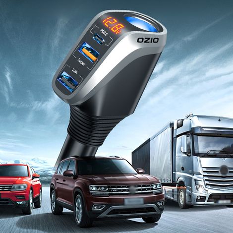 OZiO Adaptateur de Charge de Voiture Dispositif Rapide Multifonctionnel avec Affichage de Tension pour Camion SUV RV 12-24V