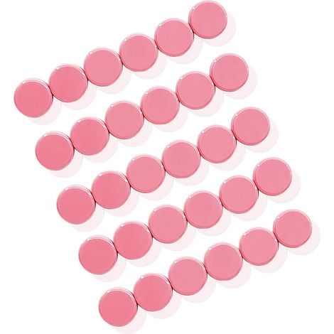 Lot de 30 aimants ronds puissants pour frigo, tableau magnétique ou calendrier (rose). (1/5)