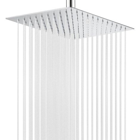 Pommeau de douche - Pommeau de douche à effet pluie - 12" - Acier inoxydable - Chrome - argent - carré - Économie d'eau - Douchette à main - Accessoires de salle de bain (1/3)