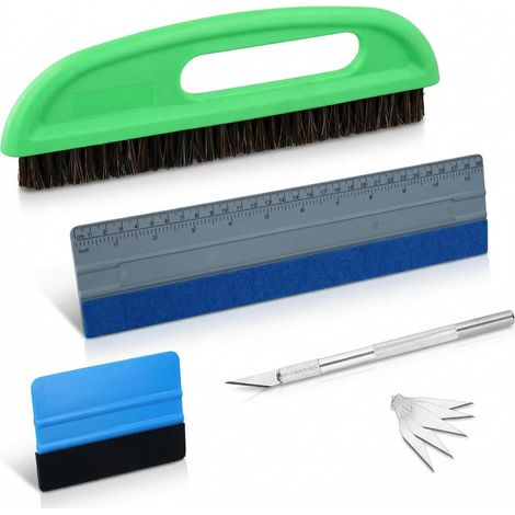 Kit Pose Papier Peint 5 pièces - Brosses, Raclette Film 29CM, Petit Grattoir, Scalpel et Lames - Pour Papier Peint, Carreaux Vinyle, Film Teinté (1/5)