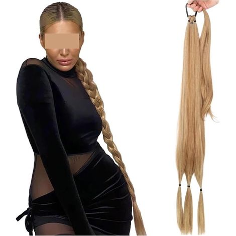Chignon Cheveux Postiches Extensions De Queue Cheval Tressées Synthétiques, Postiche Long En Caoutchouc Noir, Avec Élastique For Cheveux For Femmes, Fibre Haute Température(Q81-27a-613) (1/3)