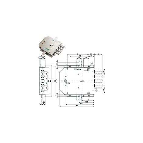 SERRATURA TRIPLICE APPLICARE CON SCROCCO DOPPIA MAPPA BLINDATE 50555  mm.63 DX (50555D)    MOTTURA