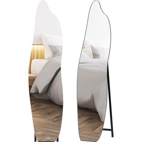 Miroir sur pied sans cadre, forme irrégulière, avec support, 40 x 4 x 160 cm, noir et argent (1/5)