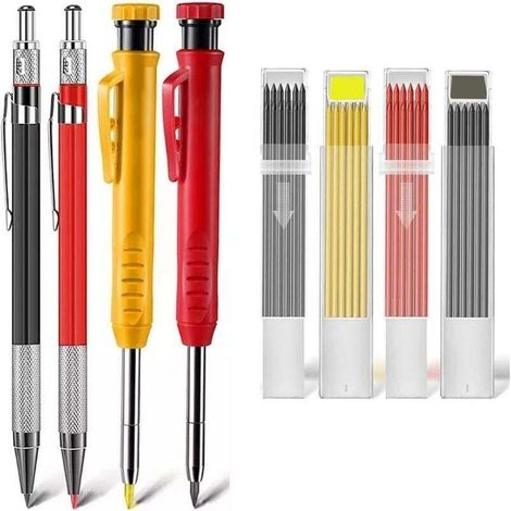 4 Pièces Crayons de Charpentier Mécaniques avec Taille-Crayon Intégré et 40 Recharge, Crayons de Menuiserie à Trous Profonds (1/4)