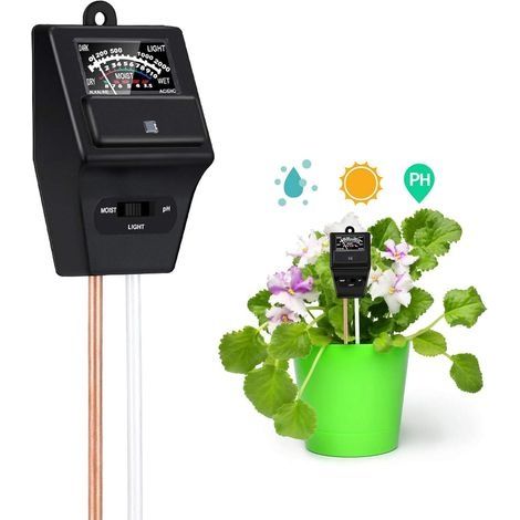 Testeur de sol 3 en 1, testeur de sol pour plantes, testeur d'humidité, de lumière et d'acidité pH pour les légumes de la pelouse dans le jardin, pas de batterie nécessaire (1/5)