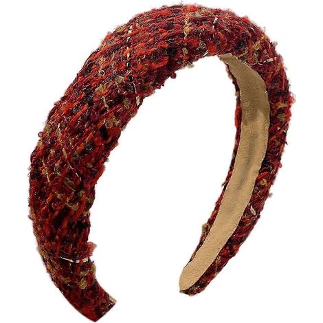 Bandeau rembourré à carreaux rouges, orné de fausses perles, large et antidérapant, pour cheveux de Noël et de fêtes.-C (1/5)