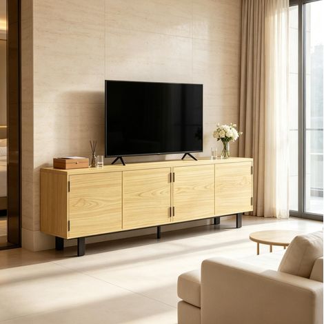 Mueble TV 180 cm con 4 puertas a presión, tablero de partículas y metal OKWISH (1/5)