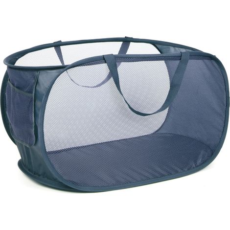 Panier à linge pliable et résistant, panier à linge pop-up en filet avec poches latérales, panier de rangement avec gris. (1/5)