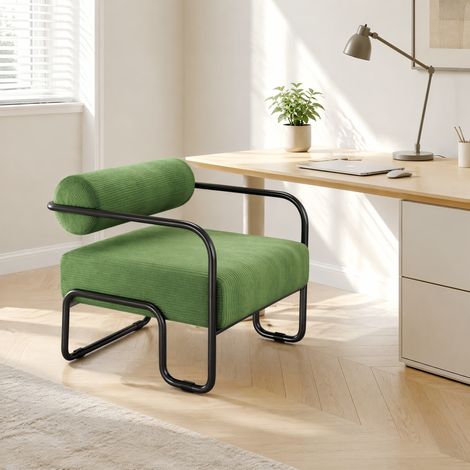 Sillón lounge verde de pana con estructura de metal negro 68,5 x 73 x 70,5 cm HAVRYA (1/5)