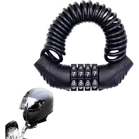 Candado para casco, cable de 150 cm, candado de combinación de 4 dígitos para bicicleta, candado pequeño para casco, candado para casco para bicicletas, motocicletas y scooters (negro) (1/5)