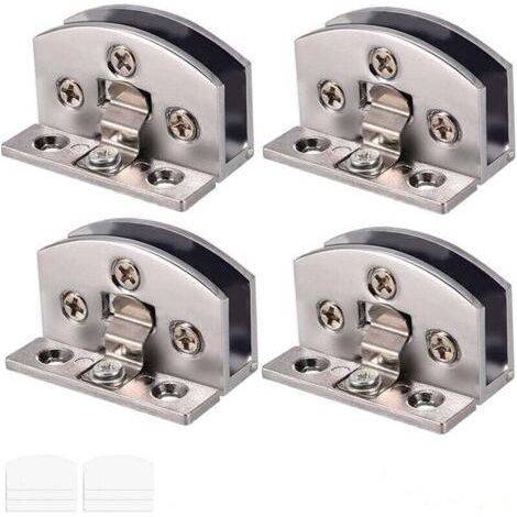 PA Lot de 4 Charnières Réglables pour Porte en Verre 5-6 mm Épaisseur avec Vis et Tournevis Argent (1/4)
