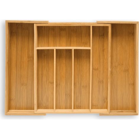 Tiroir de cuisine réglable 33,5 x 29-48 x 5 cm, range-couverts réglable avec 5 à 7 compartiments en bois de bambou, armoire de bureau rétractable (1/5)