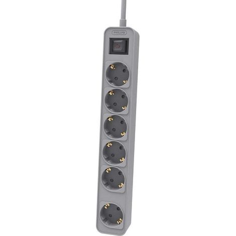 Multiprise avec interrupteur Philips CHP2164G/10, 6 prises, câble de 1,5 m, gris