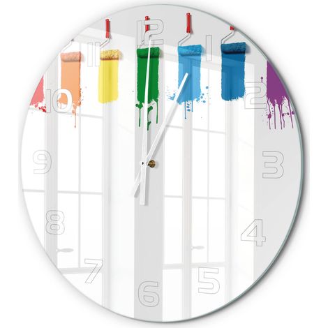 Horloge Murale Ronde Verre Trempé Mouvement Silencieux Sans Tic-Tac Rouleaux de peinture fi 60 cm (1/5)