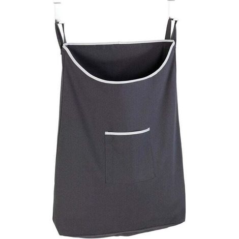 Panier à linge mural Canguro , Panière suspendue, Grande capacité de 65L, Installation facile sur la porte avec les crochets en acier inoxydable, 100% Coton, 52x81x10 cm, Gris (1/4)