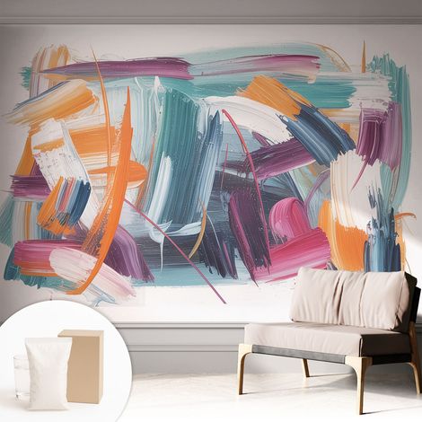 Tapete Dekorative Vliestapete mit Klebe für Wand - Mustertapete - moderne Einrichtung - für Büro Energische Pinselstriche 312x219 cm (1/5)