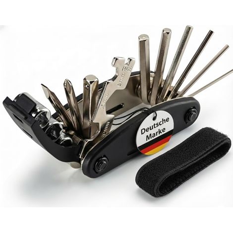 Outil multifonction pour vélo 16 en 1 + fermeture Outil multifonction pliable comme accessoire de camping ou de vélo Avec clé Allen, tournevis et adaptateur de clé à douille (1/5)