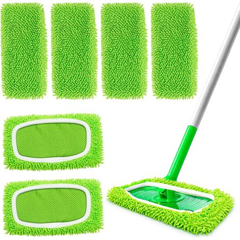 Chiffons Microfibre Compatible Swiffer Lot de 6 - 6 pièces, blanc, universel - chiffon vadrouille lavable reutilisable sol netto