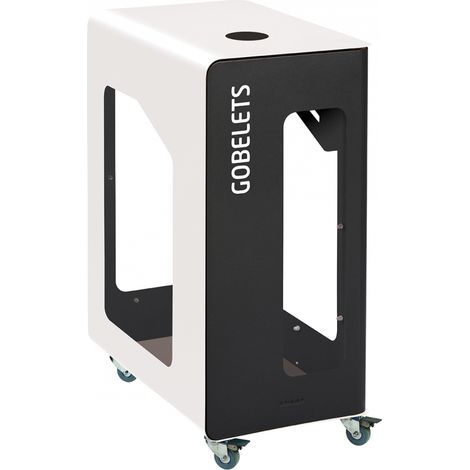 Borne de tri sélectif Cubatri Vigipirate à roulettes, sans serrure - gobelets - 90l - gris manganèse / blanc - RAL 9016 (1/3)