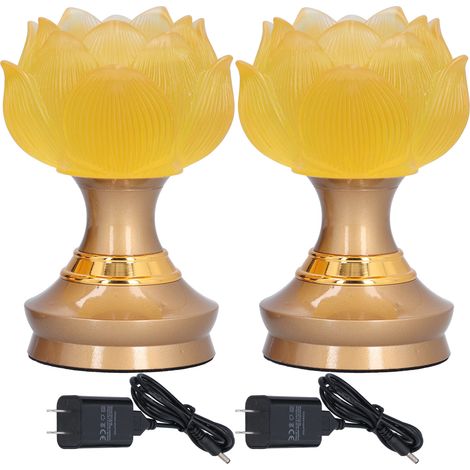 Lot de 2 lampes LED Bouddha lotus en verre coloré imitation, veilleuse de prière pour méditation à la maison, fournitures bouddhistes, prise US 100-240V (1/5)