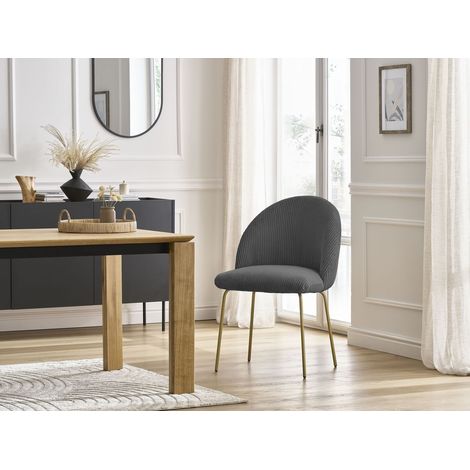 BOBOCHIC - Chaise LALIE tissu velours côtelé et pieds métal or Gris foncé (1/5)