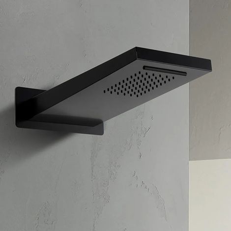 Soffione doccia a sbalzo 22x50 cm nero opaco in acciaio inox con cascata (1/5)