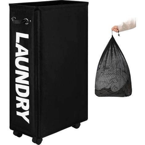 1 Panier à linge, Pliable, Roulettes, Poignée renforcée, 70L, Rangement salle de bain (1/5)
