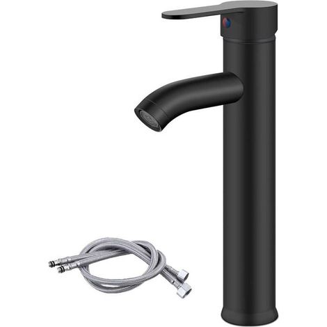 Robinet mitigeur de lavabo noir mat, robinet mitigeur monotrou avec bec surélevé (1/5)