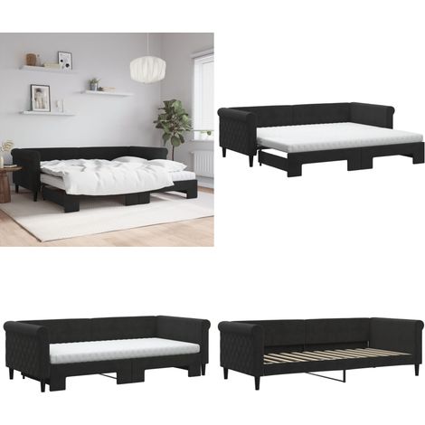 Tagesbett Ausziehbar mit Matratzen Schwarz 90x200 cm Samt - Schlafsofa - Sofa-Bett (1/5)