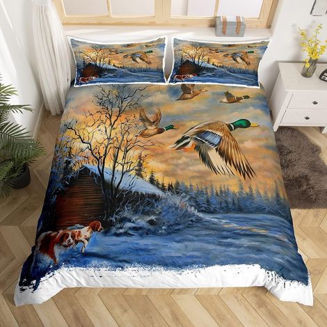 Chasse au Canard Housse de Couette Parure de Lit 140x200cm Flying Duck Sets de Housse de Couette Wildlife Parure Housse de Couette avec 1 taie d'oreiller (1/4)