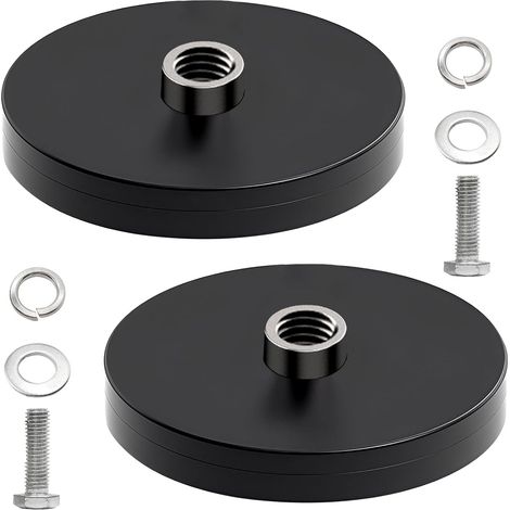 Lot de 2 aimants ronds en néodyme de 66 mm de diamètre - Caoutchouc - Avec trou de vis convexe M5 - Extra puissants - Adhérence de 30 kg - Antidérapants et puissants - Pour bandes lumineuses (1/5)