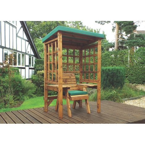 Wentworth Single Arbour - W120 x D92 x H194 cm - Fully Assembled - Green Cushion and Sun Canopy Included