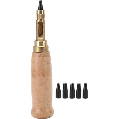 Set mit 6 automatischen, rotierenden Lederlochern, Holzgriff, Bastellocher mit austauschbaren Köpfen (1/5)