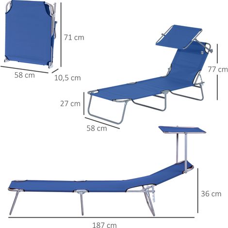 Chaise longue avec auvent, chaise longue de jardin pliable avec dossier réglable en 4 positions, chaise longue de camping pour balcon, en tissu Oxford (1/5)