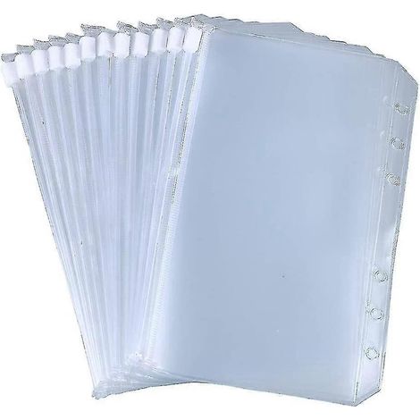 12 Stück A5/A6-Ringbuchtaschen mit 6 Löchern, wasserdichte PVC-Beutel für Dokumentenablage, wasserdichte Reißverschlusstaschen für 6-Ring-Ordner, passend für Notizbücher und Ordner.