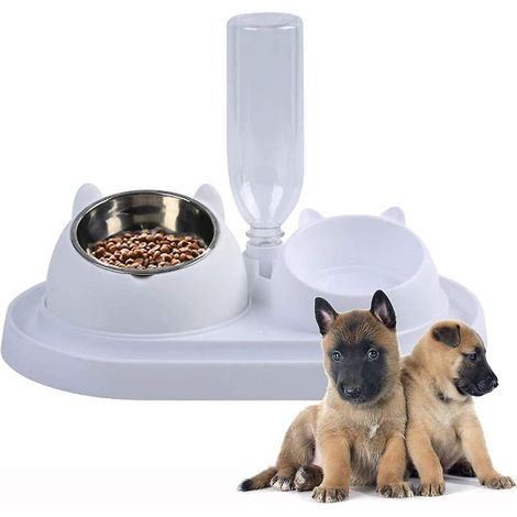 Gamelle surélevée double pour chat, inclinée à 15 degrés, anti-vomissements, antidérapante, avec réservoir d'eau automatique. (1/5)