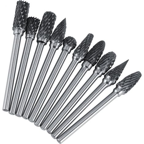 Fraises rotatives en carbure de tungstène, boîte bleue, 10 pièces, diamètre de la tête 6 mm x diamètre de la tige 3 mm (1/5)