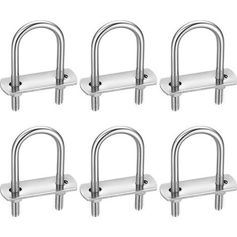 6 Pièces Boulons en U, M6 U-Bolts, Boulons de U en Acier Inoxydable avec Écrou Plaques Rondelle, Boulons de Serrage Fixation pour Fixation Tuyaus (Coins arrondis 70x25mm) (1/4)