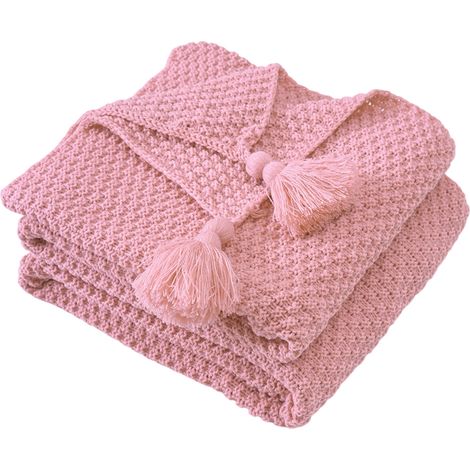 Couverture en laine tricotée à pompons, couverture bébé, couverture pour la pause déjeuner, châle, couverture décontractée pour canapé avec pompons (1/5)