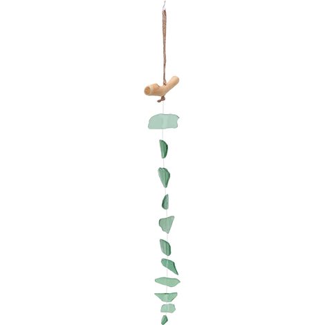 Carillon éolien unique, fabriqué à la main en verre de mer et bois flotté, pour la décoration intérieure et extérieure. Présente un (1/5)