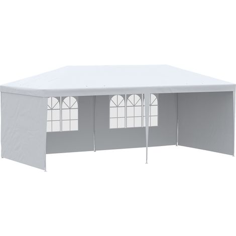 Gartenpavillon, Partyzelt mit Fenstern und abnehmbaren Seitenwänden, für Feiern und Hochzeiten, 6 x 3 m, weiß
