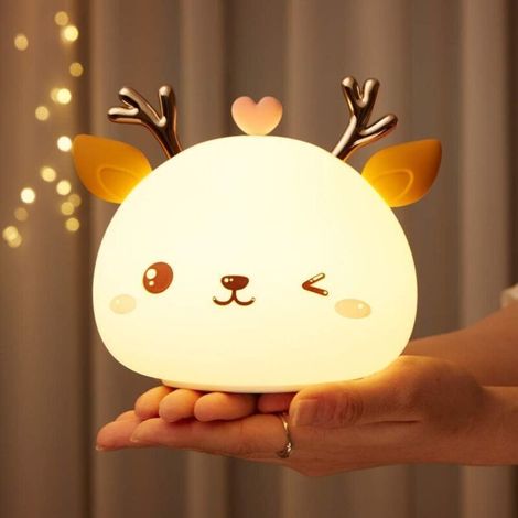 Veilleuse LED rechargeable pour enfants, lampe de chevet, veilleuse pour adultes filles garçons 7 couleurs portable en silicone, lumière de cerf multicolore avec contrôle tactile, cadeau d'anniversair (1/5)