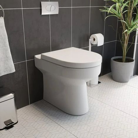 Back to Wall BTW Rimless Toilet Space Saving Bathroom Soft Close D Shape White (1/5)