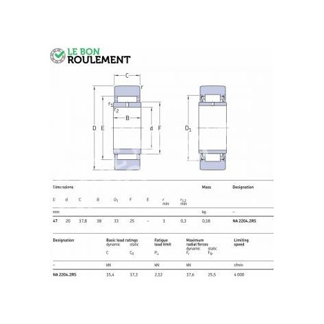 Roulement à aiguilles NA2204-2RS-X-SKF