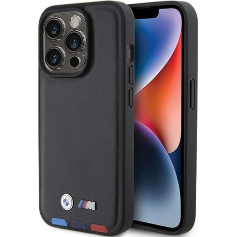 BMW BMHCP15L22PTDK iPhone 15 Pro 6.1 Noir/Noir Cuir Estampé Tricolore (1/5)