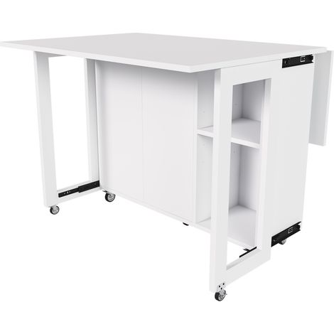 Mesa de comedor plegable multifunción blanca de MDF con ruedas bloqueables 360° MODENUIT (1/5)