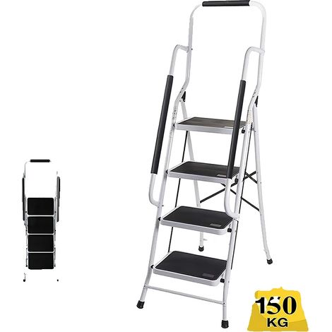 Échelle pliante, acier allié, 4 marches, capacité de charge de 150 kg, largeur de 47 cm, profondeur de 83 cm (1/5)