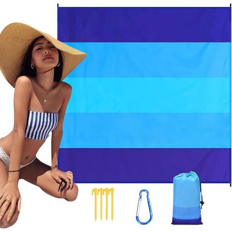 Coperta da Picnic in spiaggia, molto di grandi dimensioni (200 x 210 cm), impermeabile all'acqua e ad asciugatura rapida, tappeto di viaggio, anti-sabbia, ideale per il campeggio, la spiaggia, le fest (1/5)